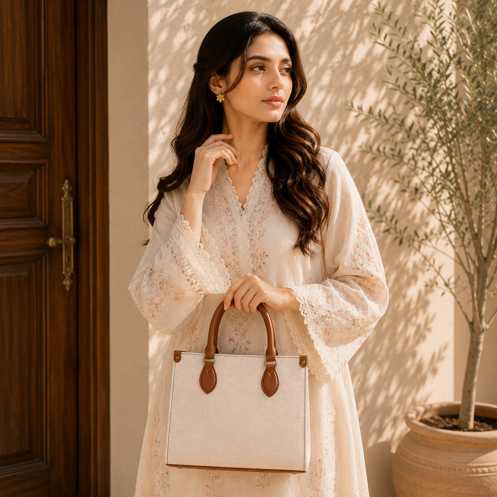 Beige Brown Classic Tote