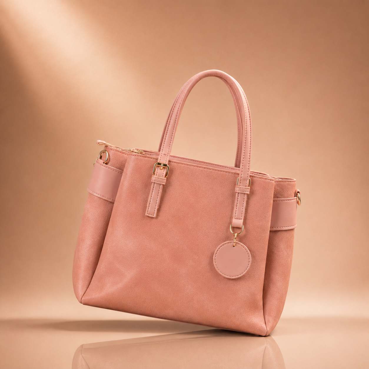 Pink handbag on a beige background
