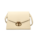 Beige handbag with a gold clasp on a white background