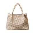 Beige handbag with geometric pattern on a white background