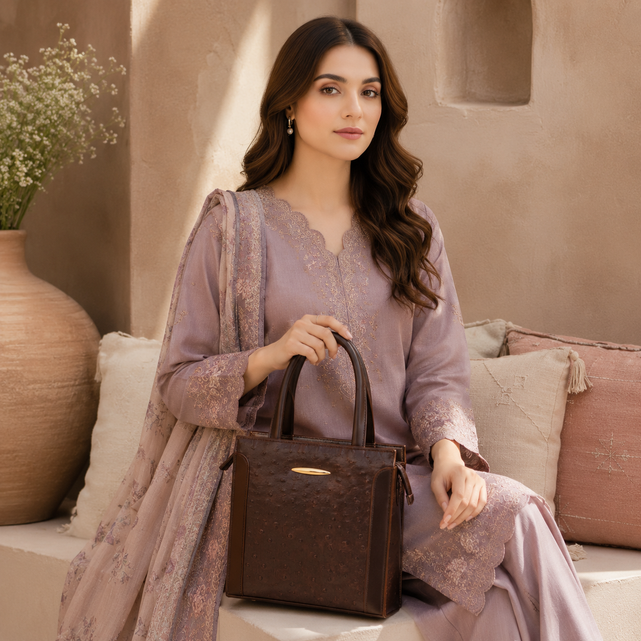Midnight Ostrich Tote
