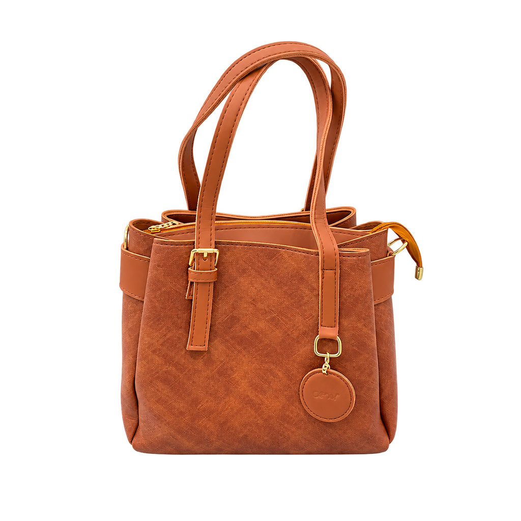 Cognac Buckle Charm Handbag