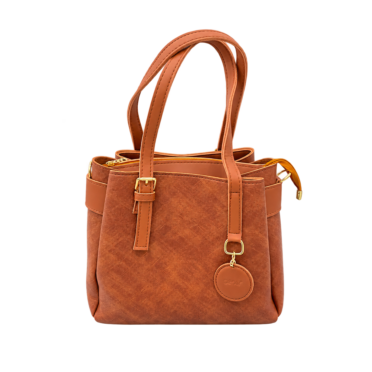 Cognac Buckle Charm Handbag