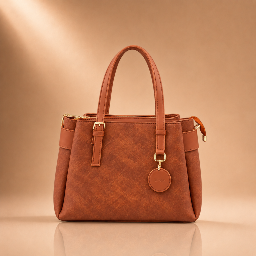 Cognac Buckle Charm Handbag