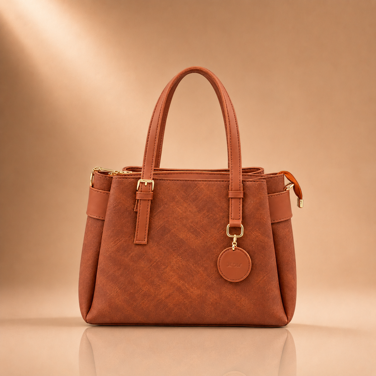 Cognac Buckle Charm Handbag